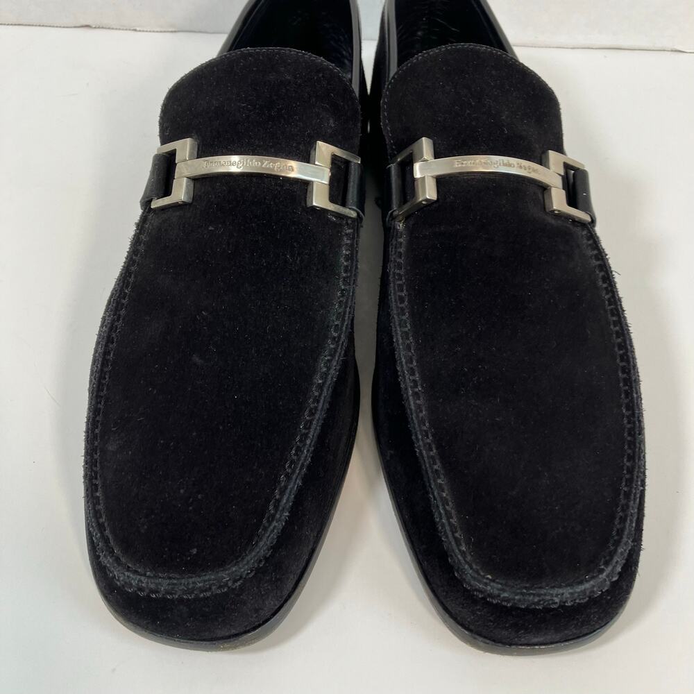 Ermenegildo Zegna Men’s 8.5 Black Suede Slip-On Horsebit Loafers Italian Made - Picture 5 of 16